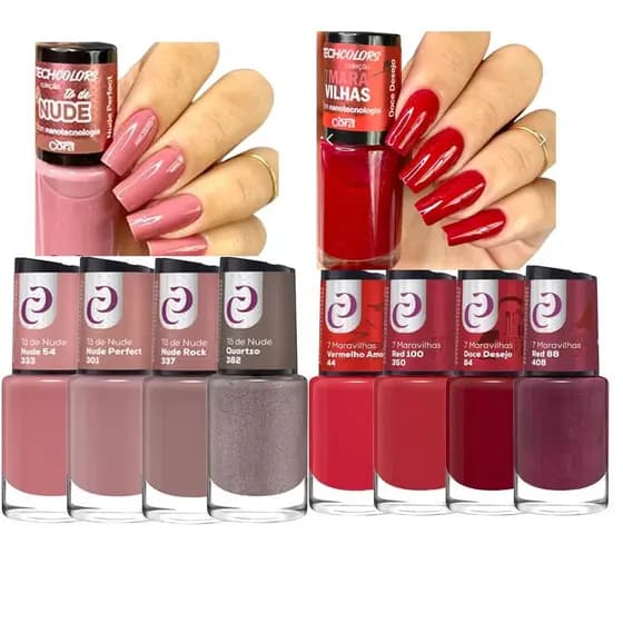 Coleção Sonho Cora: 8 Esmaltes Vermelhos+ 4Tons Nudes10ml Cora