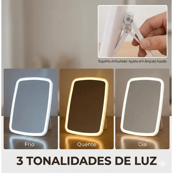 Espelho Portátil Led Maquiagem E Skincare Starmega ST-740 USB