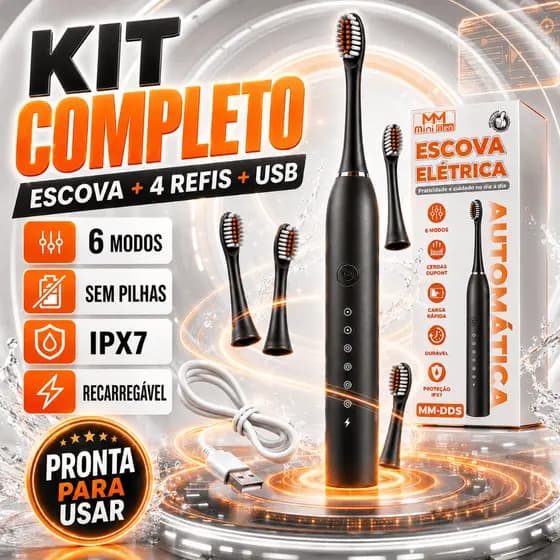 Escova de Dentes Elétrica Recarregável USB A prova de água 6 Modos + 4 Refis