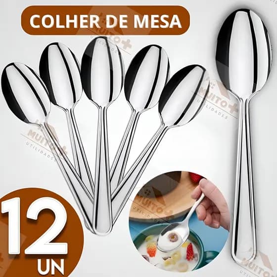 Jogo de Talheres 12 Colheres de Mesa Restaurante Para Cozinha Talher Casa Buffet