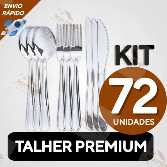 Jogo de Talheres 72 Peças Aço Inox 100% Garfo Faca e Colher de Mesa Utensilio de Cozinha Talher