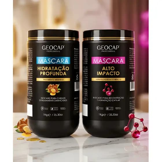 Máscara Hidratação Profunda Tratamento Geocap Profissional 1kg Nutrição Óleo de Argan Desmaia Cabelo