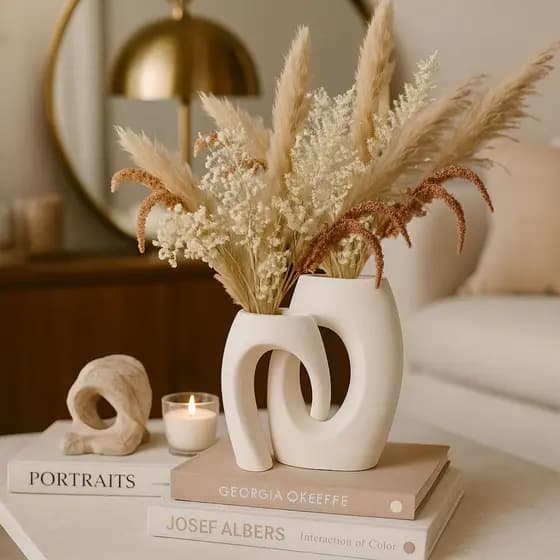 Kit 2 Vasos Modernos Branco e Marfim – Design Curvado com Inspiração em Coração para Decorar Ambientes Elegantes