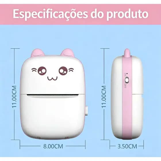 Mini Impressora Térmica Portátil Sem Fio Para Fotos e Desenhos Animados | Android / iOS