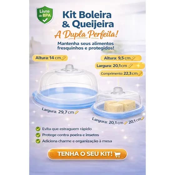 Kit Boleira + Queijeira com Tampa Transparente COR SORTIDA | Livre BPA | Conservar Bolos e Queijos