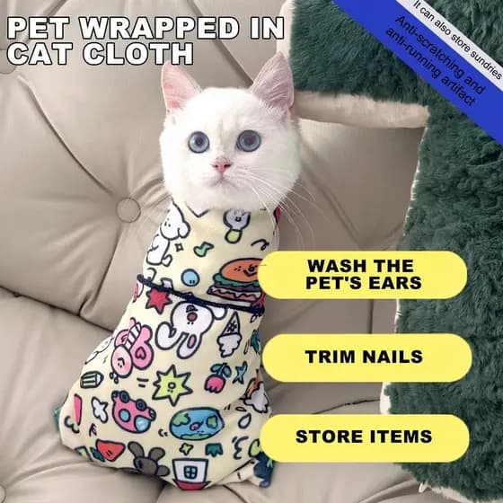 Envoltório Autoadesivo para Gatos, Saco de Isolamento de Solução de Injeção com Cortador de Unhas, Limpeza de Orelhas, E