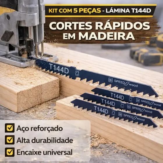 Lamina Serra Tico Tico Madeira T144D HCS Speed Wood Jogo 5 Lâminas Aço Reforçado Profissonal