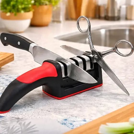 Amolador Afiador De Facas Manual Em Aço Inox Com 4 Afiadores Emborrachado Profissional