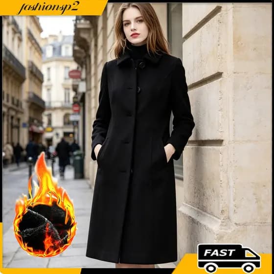 Novo Casaco De Lã De Inverno Feminino Longo Estilo Britânico