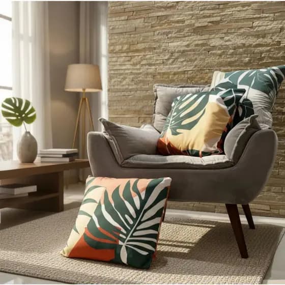 Capas de Almofada 45 x 45 cm | Fronhas - Decorativo para Sofá e Cama Estampa Folhas