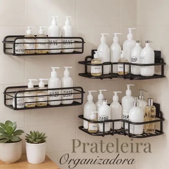 Prateleiras Organizadoras de Metal para Parede Banheiro Cozinha Porta Shampoo 1/2/4 pecas