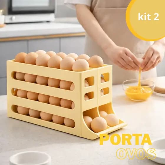Kit 2 Porta Ovos Organizador com Suporte Rolante 4 andares