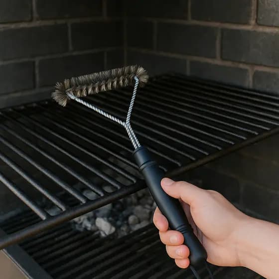 Escova Limpadora De Grelha Churrasco Inox Cabo Preto 31cm Limpa Grelha Reforçada Profissional