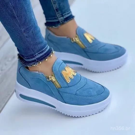 Tênis feminino Tênis com zíper lateral Tênis com plataforma