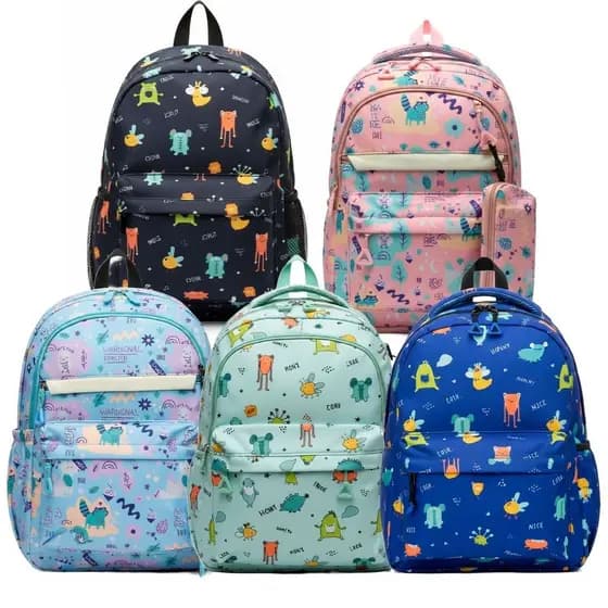 Mochila Escolar Infantil Trabalho Estampada Grande Colorida