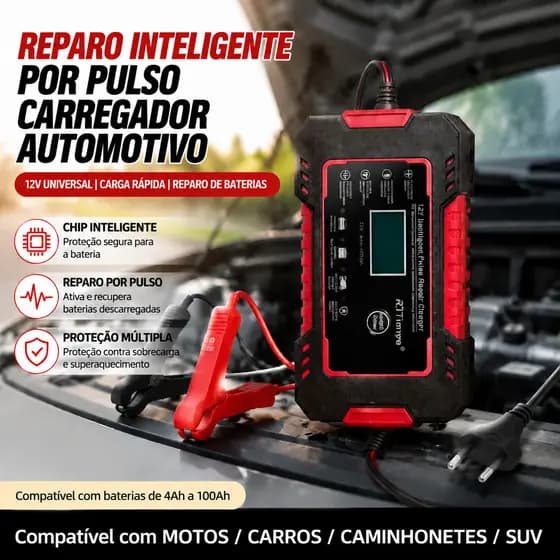 Carregador de bateria automotivo inteligente 12 V Display Digital Automático Energia Reparação Puls-envio imediato