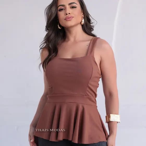 Blusa Bata Regata Babado Feminina Peplum Soltinha Alça Larga Com Bojo