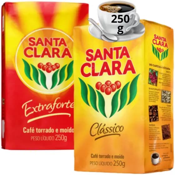 Café Santa Clara 250g Tradicional ou Extra Forte Toda e Moído a Vácuo Intenso Econômico Cafe Brasil