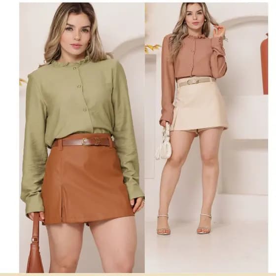 SHORTS SAIA COURO FEMININO CON DESING MODERNO SUPER LUXO