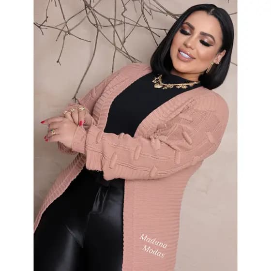 Casaco cardigan pluz size pompom na manga casaco feminino trico