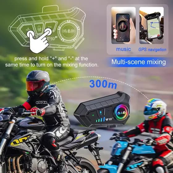 Fone Bluetooth para Capacete Moto Controle de Voz Música GPS Chamadas Viva-Voz Recarregável Compatível Android iPhone