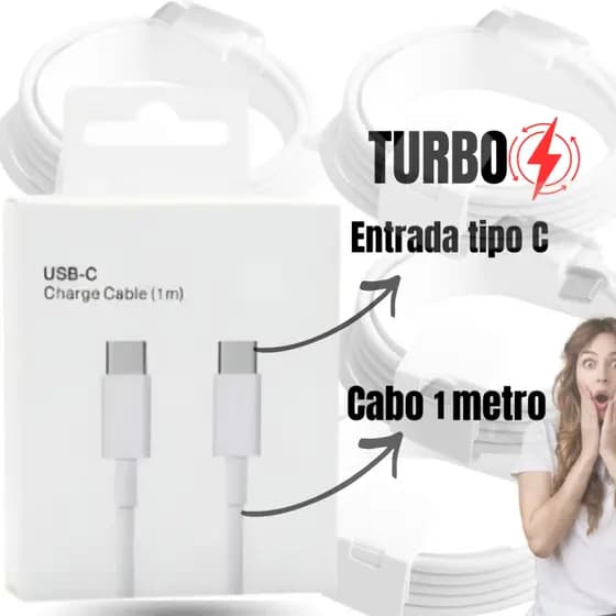 Cabo carregador usb KIT com 2 Cabo fast charge alta velocidade 1metro USB C / USB C carga estável qualidade premium