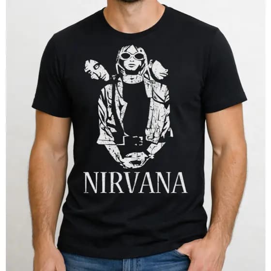 Camiseta 100% Algodão Banca Rock Nirvana Personalizada Esmpa Halftone Leve Confortavel