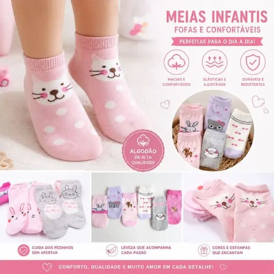 Kit 6/ Kit12 Meia Infantil Feminina /Algodão