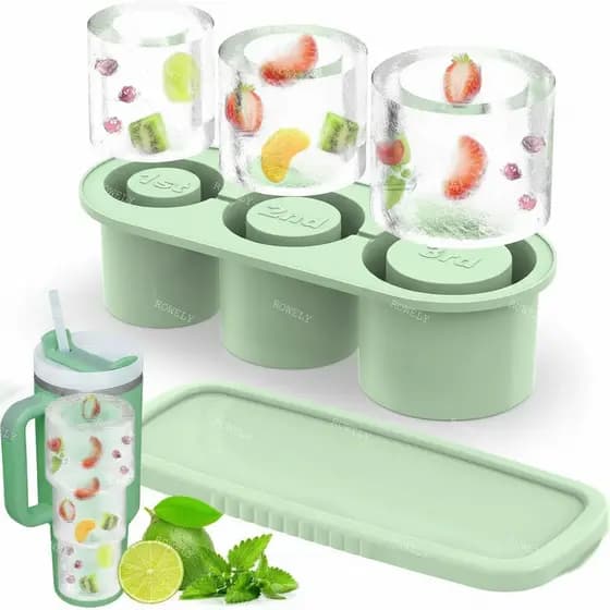 Molde Bandeja de Gelo Recheados 3 em 1 Silicone Forma Cilindrica para Copos Garrafas de Inoxidável