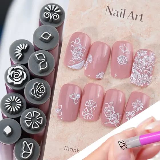 Kit 10 Carimbo Decorativo para Unhas Crie Nail Arts Fabulosas em Casa Rápido Decorações de Unha