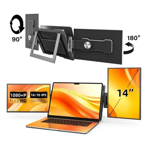 Portable Dual Screen Expander Monitor 14" FHD 1080p IPS 360° Rotating Screen° For Notebook Triple for Laptop 16:9