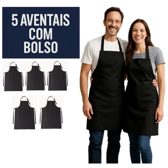 Avental Com Bolso Frontal e Ajuste de Altura Em Oxford Pizzaria Restaurante Garçom