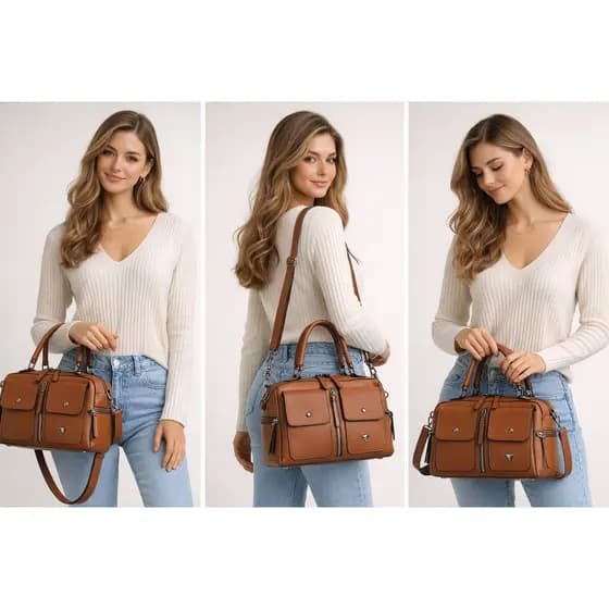 Bolsa de Ombro Feminina Transversal Baú Media Espaçosa Casual Sofisticado Couro Premium - Lançamento 2026
