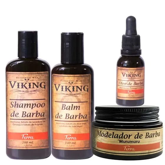 Shampoo de Barba Terra 200ml + Balm de Barba Terra 140ml + Óleo de Barba Terra 30ml + Modelador de Barba Terra 100g