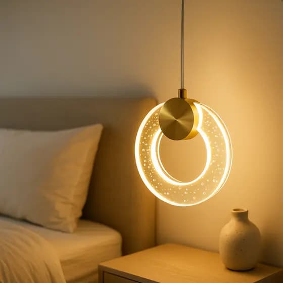 Luminaria de Teto Pendente Urano Gold Fibra de metal e cristal Lustre Moderno Dourado de Luxo Bivolt
