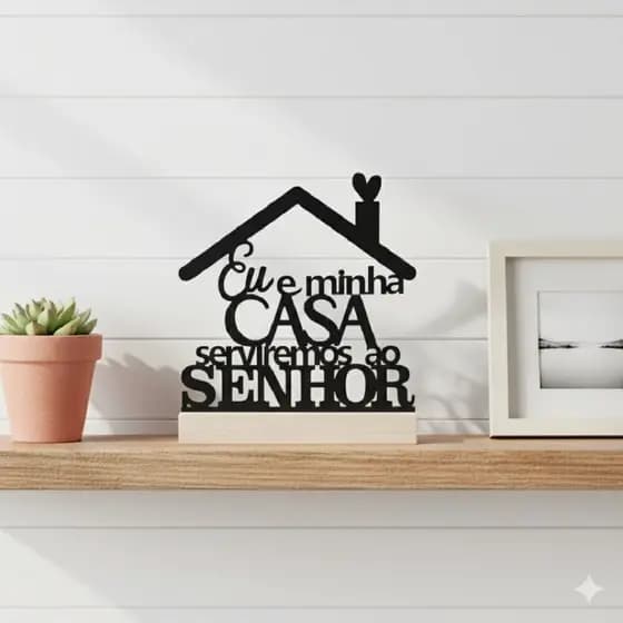 Enfeite Decoração Religiosa Eu e minha casa serviremos ao Senhor Para Mesa Sala com Frase Cristã