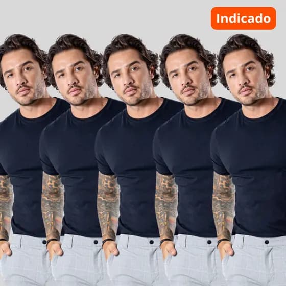 Kit 5 Camiseta Masculina Preta Lisa Tecido Premium Original 96% Algodão 4% Elastano