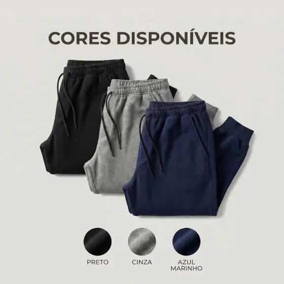 Calça Moletom Masculina Jogger Peluciado Frio Inverno Bolsos Cordão Ajustável