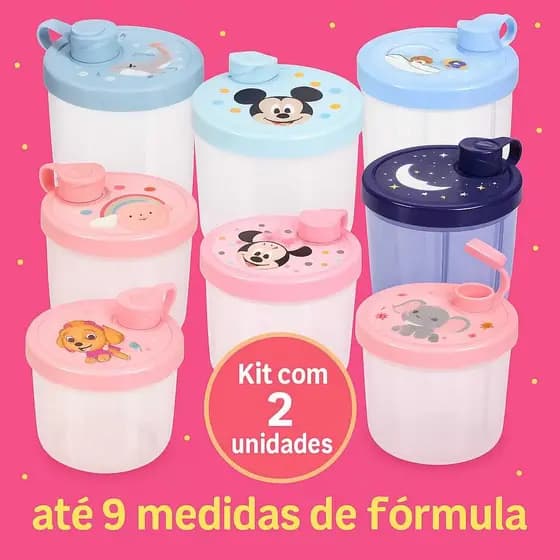 Kit Com 2 Porta Leite Em Pó Com 3 Compartimentos Dosador De Fórmula Com Medidas