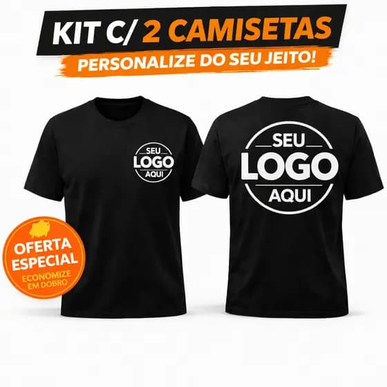 Kit 2 Camisetas Personalizadas 100% Algodão Premium Sua Logo/Arte/Frase Estampa DTF Alta Definição