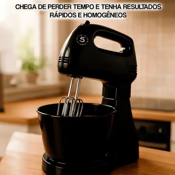 Batedeira Planetária Potente 300W Tigela 2,5L Com 5 Velocidades – Vermelha