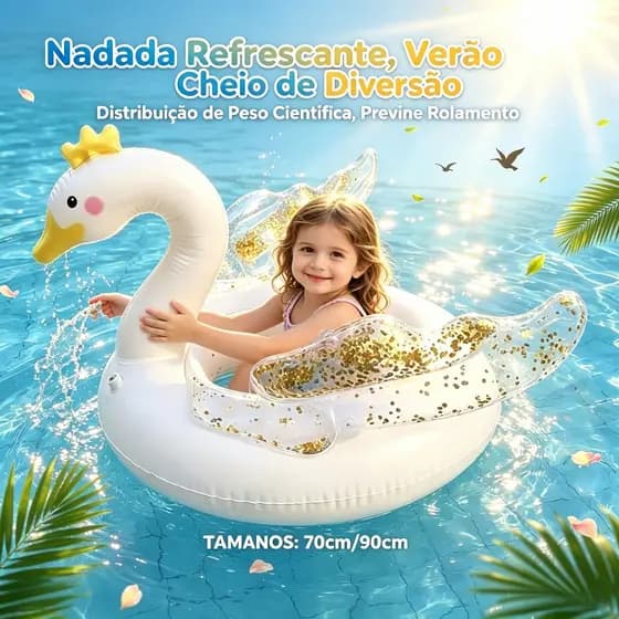 Boia Inflável Unicórnio/Cisne 70/90cm, com Glitter, para Piscina, Praia, Adultos e Crianças