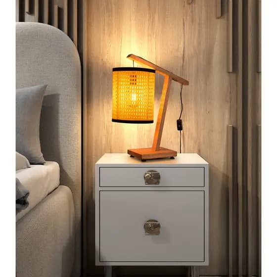 Luminária de Mesa Escritório Abajur Rustico Aurora Tela Sintética Luminária Para Aparador