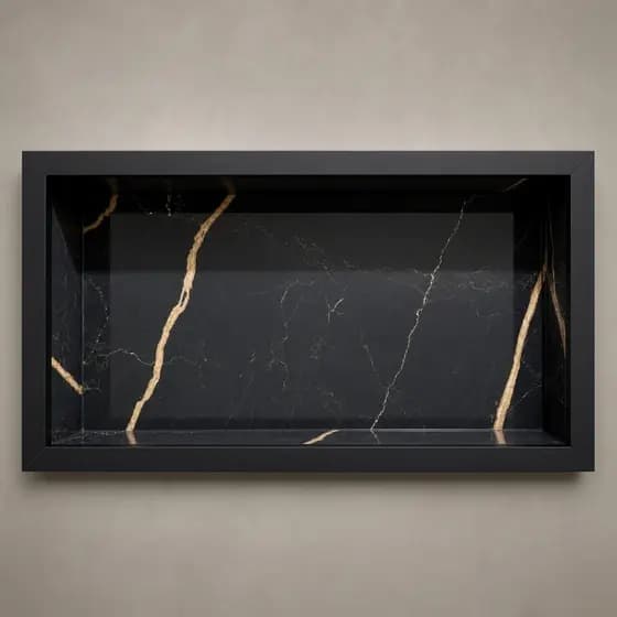 Nicho Prateleira Banheiro Porcelanato Calacata Preto 60x30 Embutido Porta Shampoo