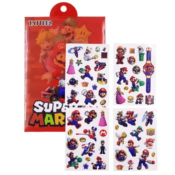 Kit +40 Tatuagens Temporárias Super Mario Bros Infantil Tattoo Antialérgica