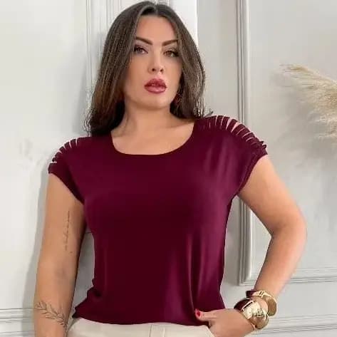 Blusa Feminina Manga Tirinhas No Ombro Viscolycra Vinho Verde Militar Preto Branco Terracota