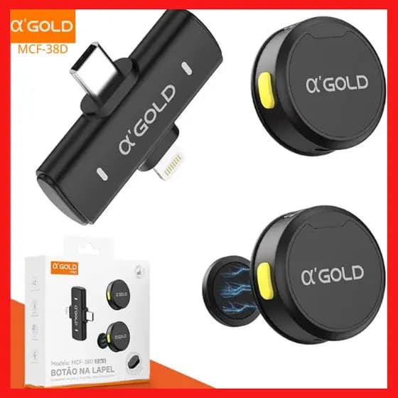 Mini Microfone De Lapela Sem Fio Magnetico 2 Em 1 Lightning E Type-c Para Vlogs