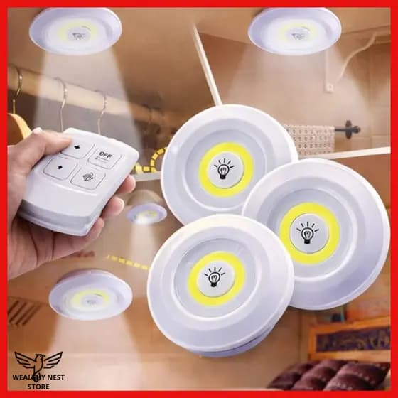 Kit 3 Lâmpadas Luminária De Led Spot Sem Fio Controle Remoto Cor Branco Pilha AAA Para Casa Cozinha