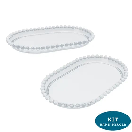 Kit 2 Bandejas Pérola Decorativa Luxo Para Decoração Cozinha Sala Banheiro