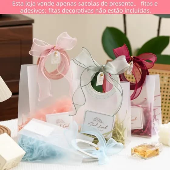 Sacola de Presente PVC Transparente com Alça de Couro Luxo Bolsa para Lembrancinha Festa Casamento Aniversário